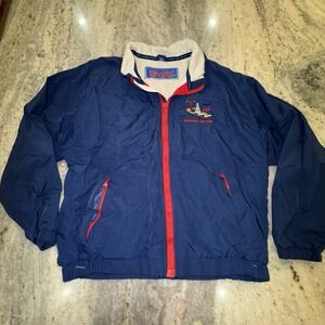 Vintage Large Chevron Dunbrooke Schooner Jacket Full Zip Deep Sea Rig Blue